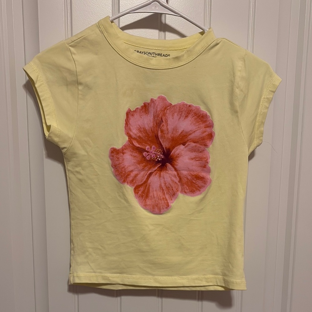 Grayson Threads Kids Light Yellow Tee with Coral Flower